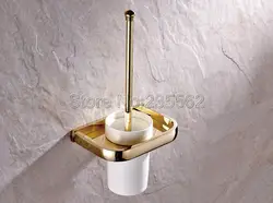 Золото Цвет латунь настенные туалет Кисточки держатель с Керамика чашки комплект/Ванная комната аксессуар lba845