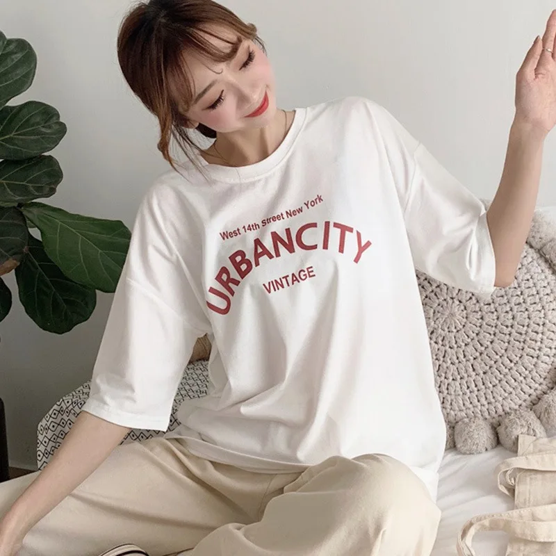 

Plus Size Harajuku Summer White T Shirt Women Fashion Letter Printed Black T-shirt Woman Red Tee Tops Casual XXL Female T-shirts