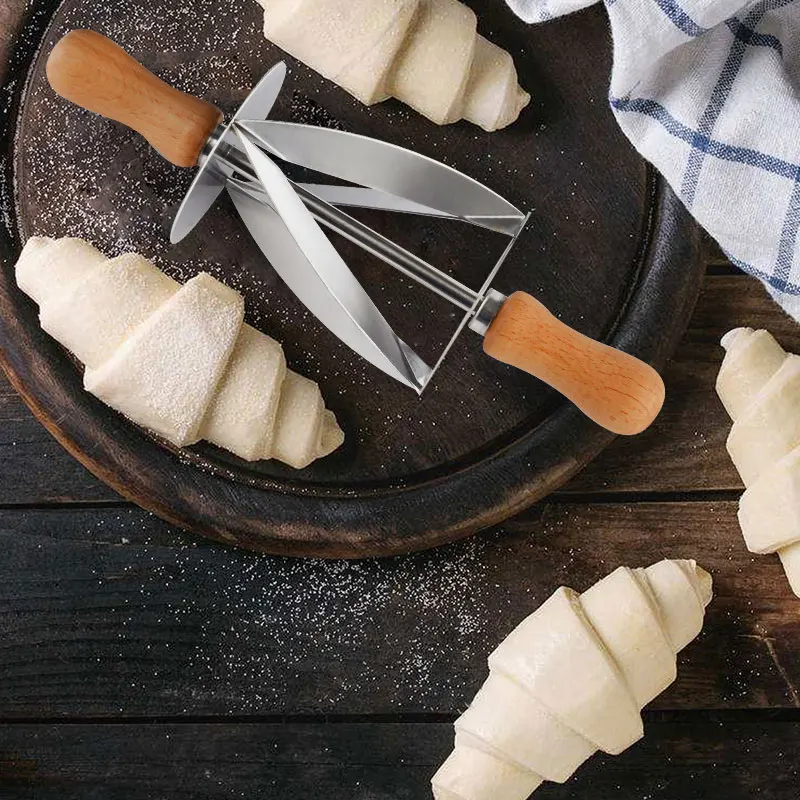 

Stainless Steel Rolling Cutter for Making Croissant Bread Wheel Dough Pastry Knife Wooden Handle baking Kitchen Knife B