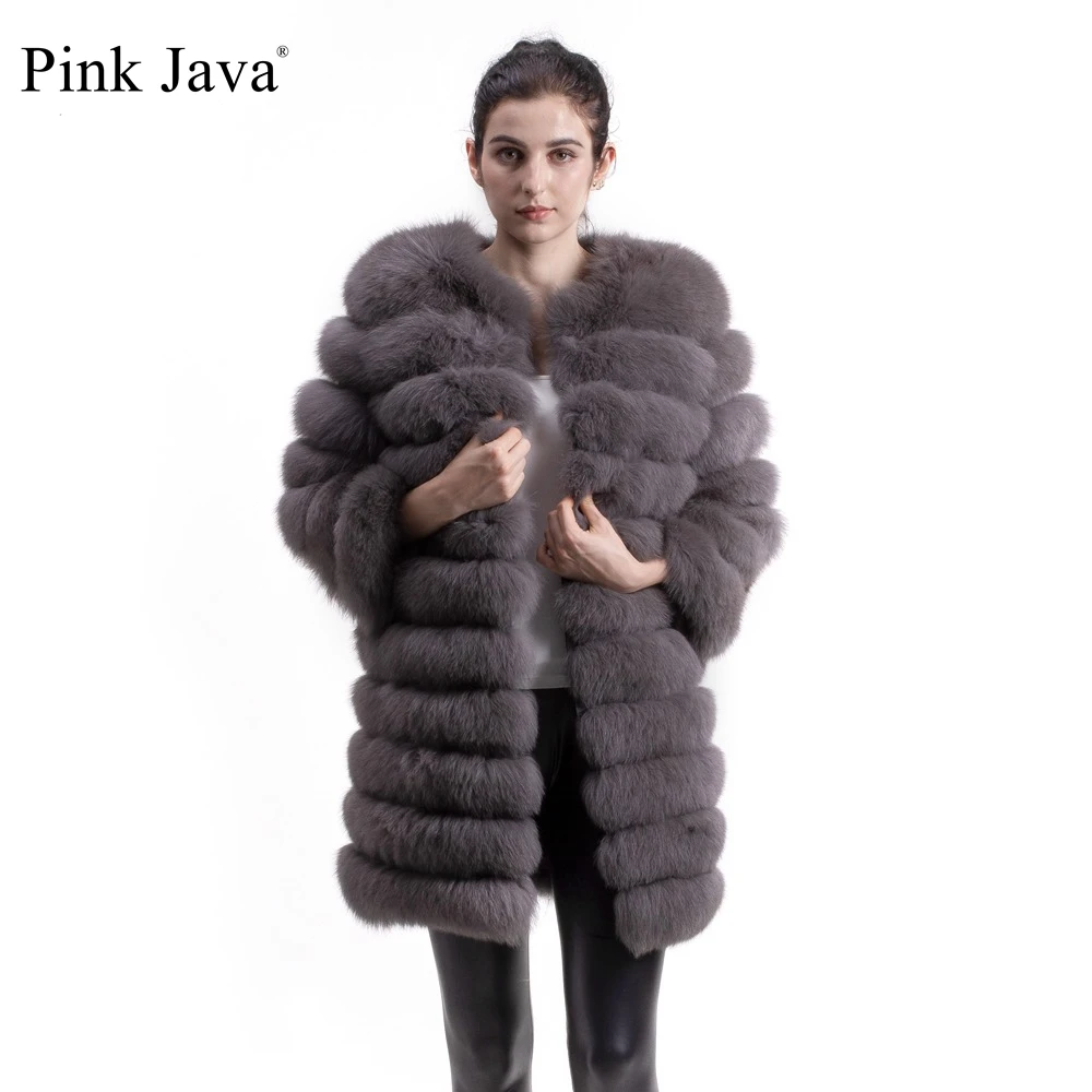 Розовый java QC8003 шуба из натурального Лисьего меха длинное пальто для женщин