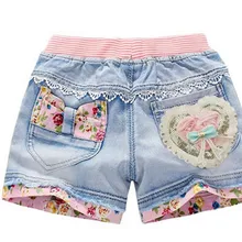 Новые летние детские короткие джинсовые шорты для модная одежда для девочек короткие джинсы для принцессы Детские Штаны Шорты для девочки Одежда с цветочным принтом для девочек
