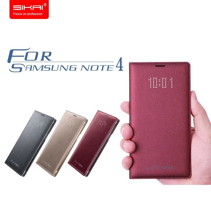 100% Original LED Flip Wallet for Samsung Note 4 Smart Leather Case for Samsung Galaxy Note 4 LED Cover for Samsung N9100 N9108