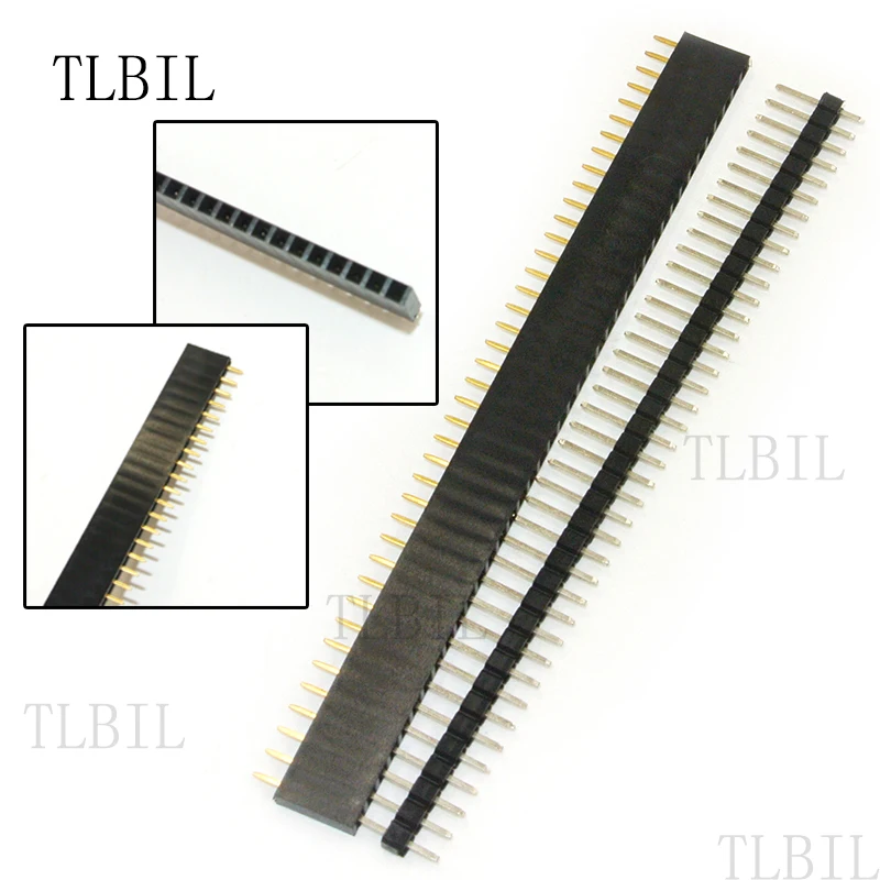 

20Pcs 10pairs 40 Pin 1x40 Single Row Male and Female 2.54 Breakable Pin Header PCB JST Connector Strip for Arduino Black