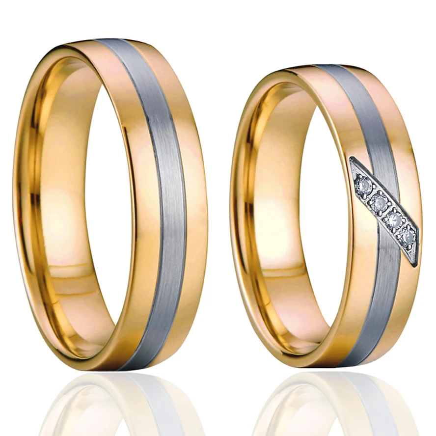 

lovers Alliances Anniversary Engagement wedding band womens ring pair gold color fashion jewelry couple ring men