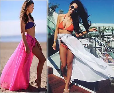 Image 2017 new fahsion sexy chiffon hollow out  loose solid Women Summer Beach Dress Bikini Cover Up Swimwear Sarong Sexy Wrap skirt