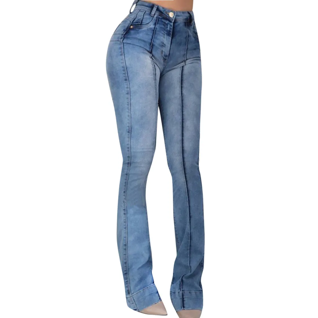 Хит, Женские джинсовые штаны, женские летние повседневные штаны, женские штаны с карманами, широкие джинсы, расклешенные узкие брюки, Y605 - Цвет: Blue