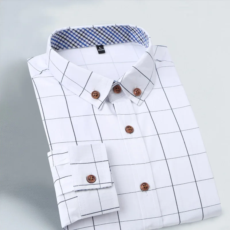 Новые весенние мужские рубашки с длинным рукавом размера плюс M-5XL, хлопковые клетчатые рубашки, мужские повседневные модные мужские рубашки, облегающие мужские рубашки в полоску - Цвет: White