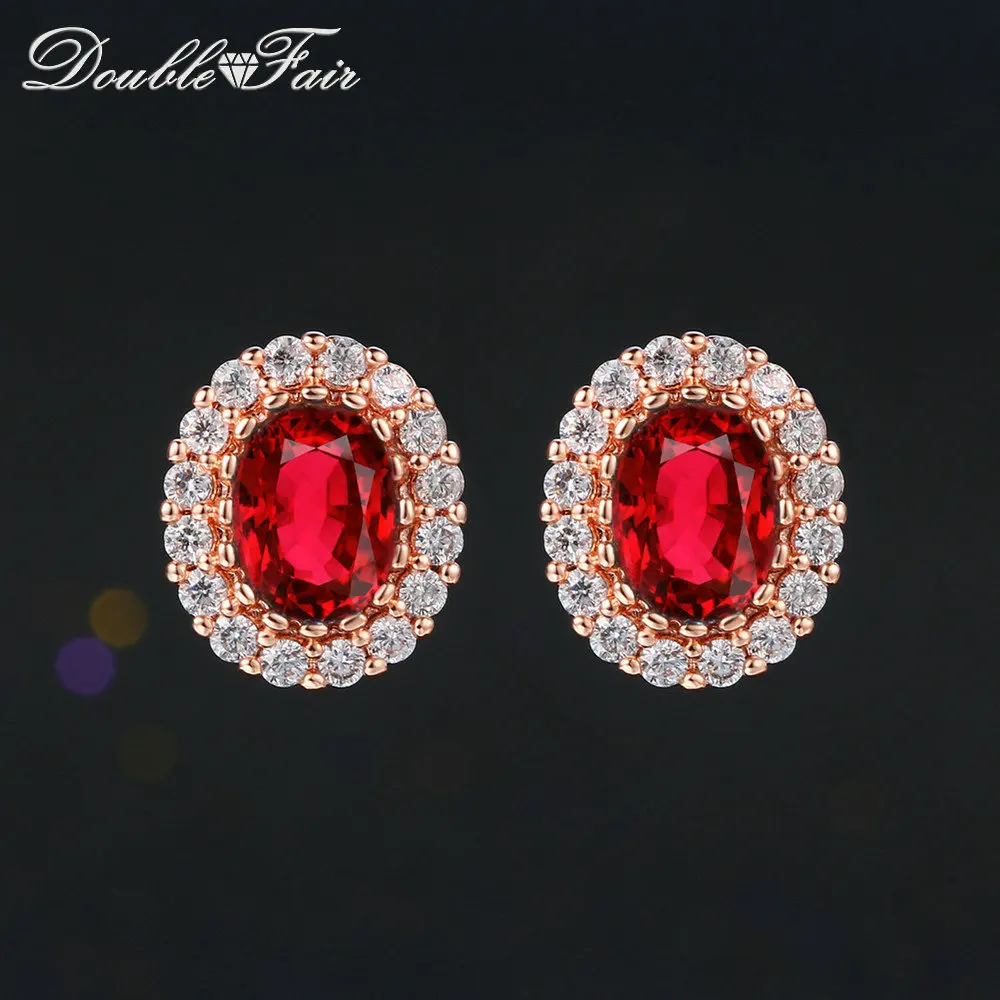 

Double Fair Anti Allergy Classic Red Oval Crystal Stud Earrings Rose Gold Color Fashion Jewelry For Women Accessories DFE108