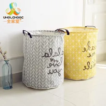 40x50cm de lino de algodón Zakka almacenamiento vintage cesta de lavandería de gran capacidad amarillo gris flecha con mango corona LinenFold Bin