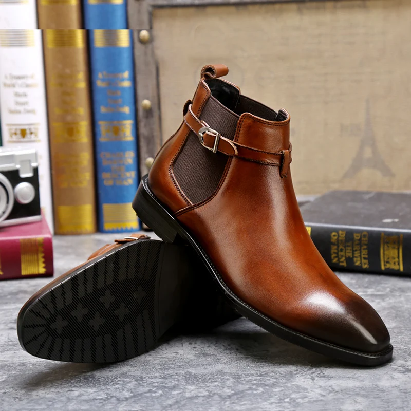 

Winter Men's Genuine Leather Boots Leather Boots Business Chelsea Men's Boots Warm High Shoes Locomotive Boots
