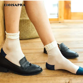 

[EIOISAPRA]Luxurious Glitter Harajuku Socks Women Transparent Elastic Mesh Flowers Sox Gold Sliver Shiny Fishnet Hosiery Socks