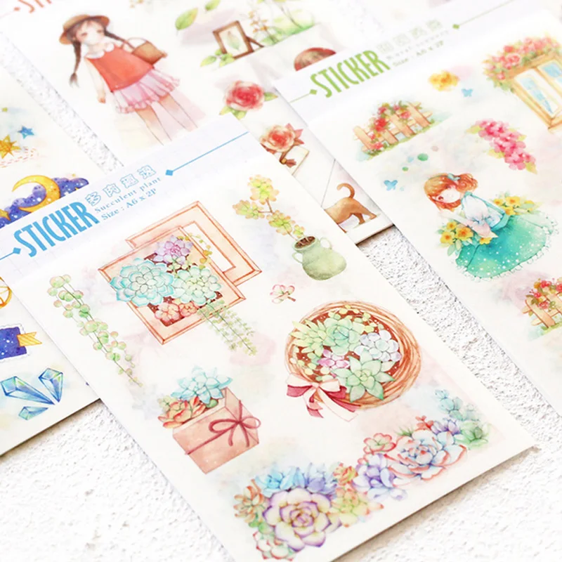 

2 Sheet/Bag A6 Cute girl Succulent plants paper sticker DIY diary decoration sticker for planner album scrapbooking