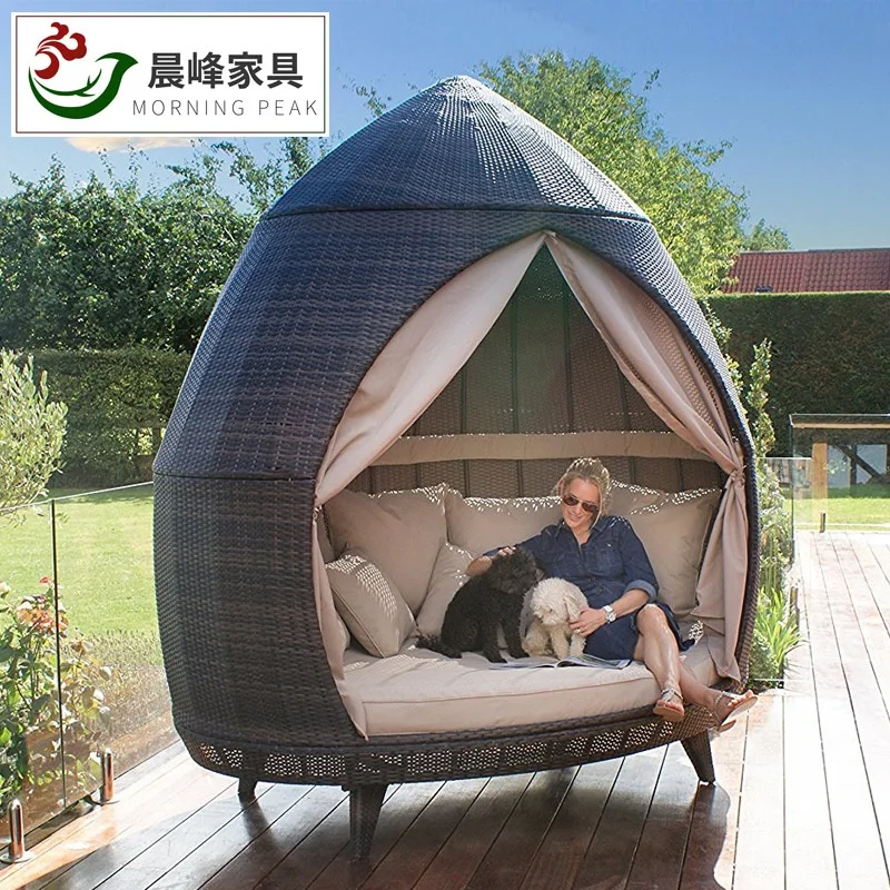 Хижина вдохновил сад кровать для отдыха с навесом/2,2 м высокий на свежем воздухе домик/мягкие подушки и занавески включены
