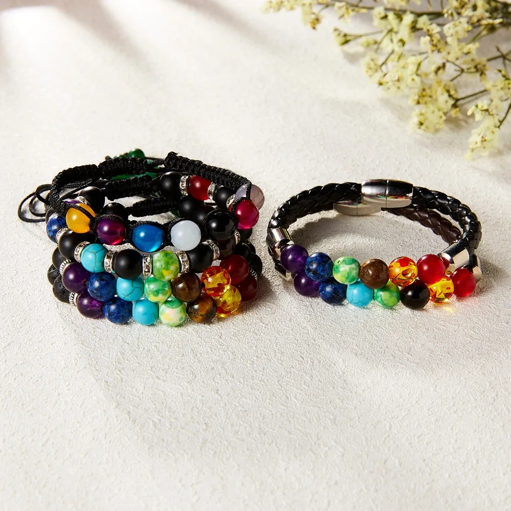 

Rinhoo Colorful Seven chakras Natural Stone Bead Leather Magnet Bracelet For Women's Gift Female Charm Jewelry