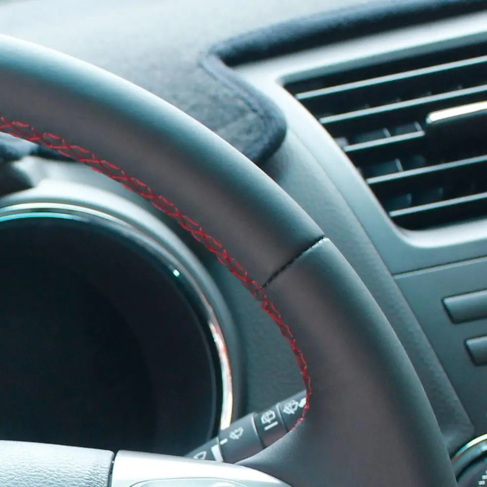 Юдзи-Hong Топ Слои из натуральной коровьей кожи Чехлы рулевого колеса автомобиля чехол для Ford Focus 4 спиц авто-Стайлинг Авто Крышка рулевого управления - Название цвета: Red Thread No hole