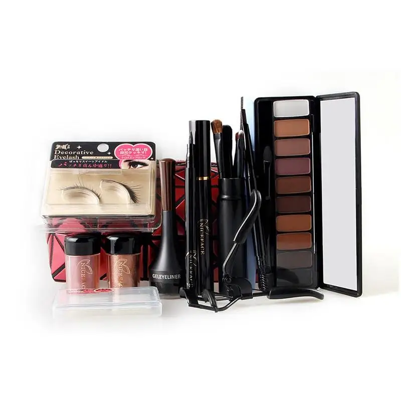 

Christmas Makeup Set Eye Shadow Palette Fake Eyelashes Curler Brush Mascara Eyeliner Eyebrow Pencil Silicone Puff Beauty Eye Set