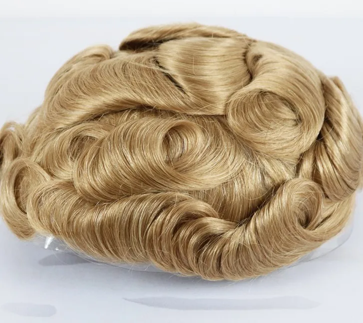 Eversilky отбеленные узлы Remy парик из натуральных волос для мужчин с мягкой тонкий супер швейцарский кружево, 1" x 8" волна волос штук - Парик Цвет: 22R #