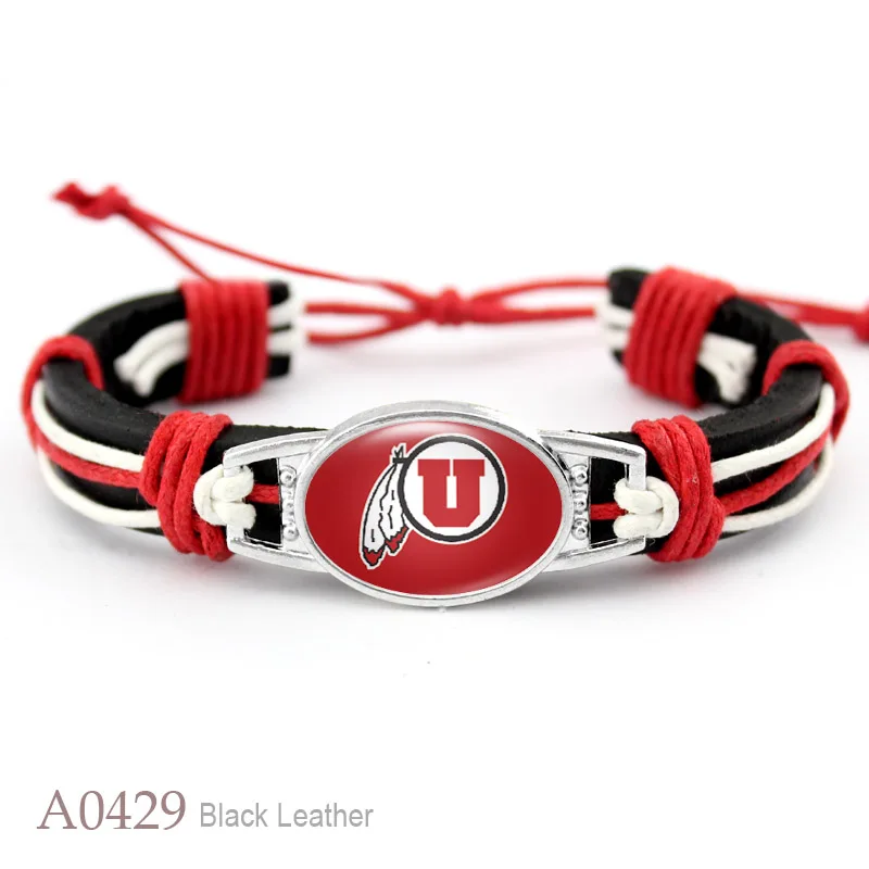 Custom 18*25mm Glass Alabama Charm Genuine Leather Bracelet Sports Team Adjustable Bracelets& Bangles For Man Woman - Окраска металла: as picture