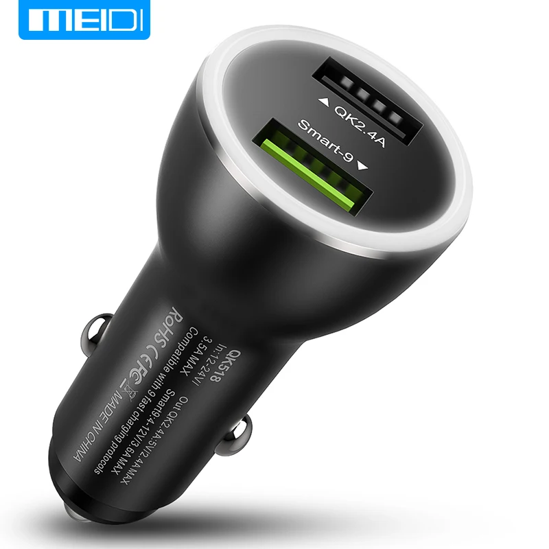 MEIDI Quick Charge 3,0 автомобильный телефон зарядное устройство с 5 В/4.8A/24 Вт Двойной зарядное устройство для быстрой зарядки кольцо LDE световой