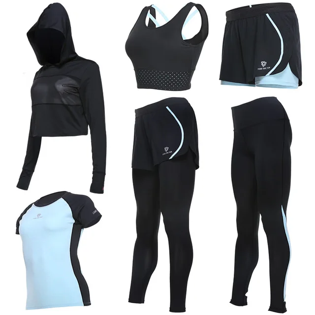 Vansydical костюмы для женщин спортивная одежда женские спортивные брюки для фитнеса тренажерный зал беговые наборы быстросохнущая одежда для спортзала костюм 6 шт - Цвет: TC5064