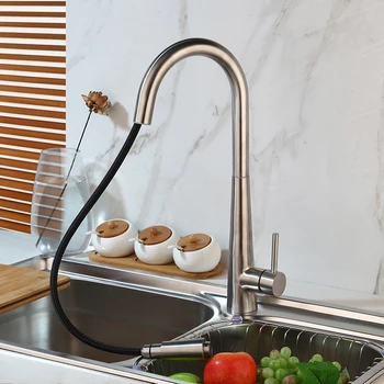 

Single Handle Solid Brass Kitchen Sink Mixer Tap Faucet, Nickel Brushed Finish Y-9184 Faucets