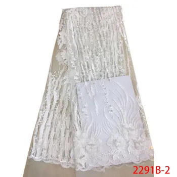 

White 3D Flower Embroidered Beaded Bridal Lace Fabric African French Lace Fabric Lace Trimmings For Sewing Dresses QF2291B-2