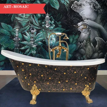 

Freestanding Bathtub with Brown Mosaic Pattern