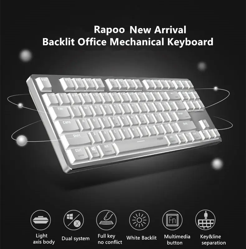 Новая Механическая игровая клавиатура Rapoo с подсветкой для офиса, для Windows и Mac OS, двойная система