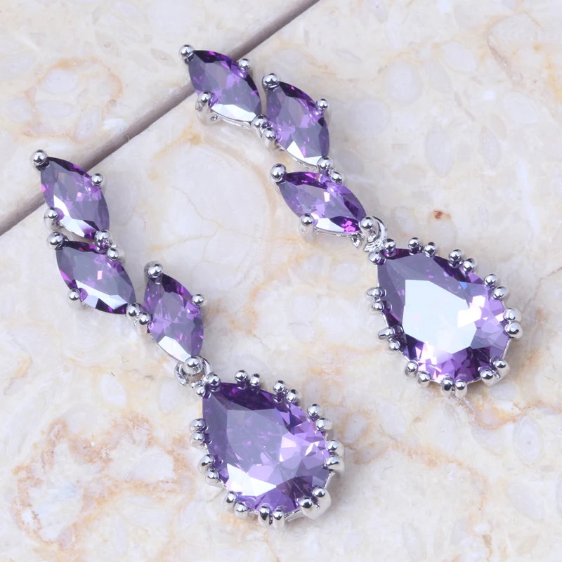 

Best Gifts ! Delicate Purple Crystal Silver Colour Drop Earrings E140