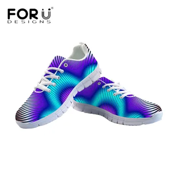 

FORUDESIGNS Women Lightweight Flats Casual Color Striped 3D Print Breathable Mesh Sneakers for Ladies Girl Lace-up Shoes Zapatos