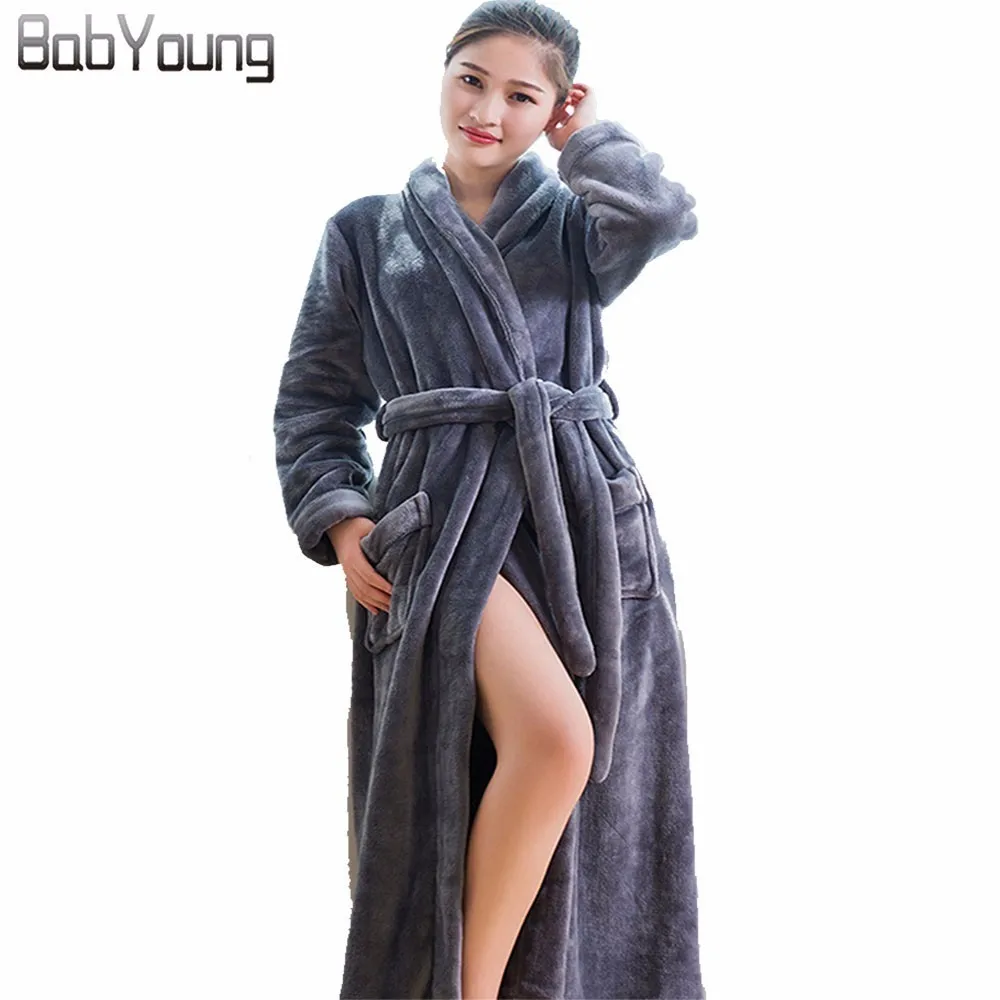 BabYoung Winter Warm Bathrobes For Women Bath Robe Long Ladies Lingerie