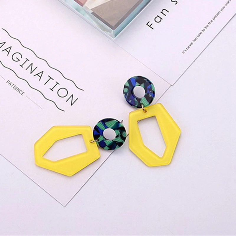 

Acrylic Yellow Irregular Earrings For Women Hollow Out Statement Long Earrings Female Fashion Jewelry Party Gift