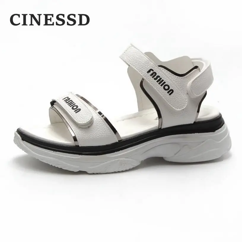 

CINESSD Sandals Women Thick High Heels Velcro Summer Sandals Femme Platform Sandals Sports Outdoor Feminina Shoes Wedges Shoes