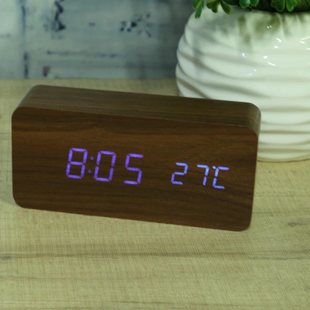 Современный деревянный USB/AAA цифровой светодиодный Будильник Календарь Термометр Электронный Настольный Будильник Цифровые настольные часы