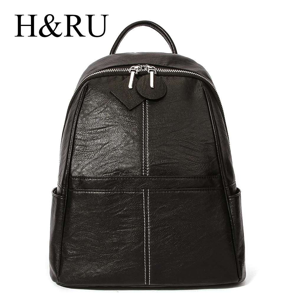 

H&RU Fashion Back Packs for Women Preppy Style Leather School Backpack Bag for College Simple Design Casual Daypacks for Girls
