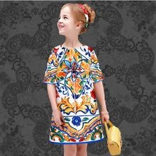 В розницу! Осень-зима г.; Детские платья для девочек; одежда с рукавами «семь точек»; платье принцессы с принтом «майолика»; детский режим; Enfant