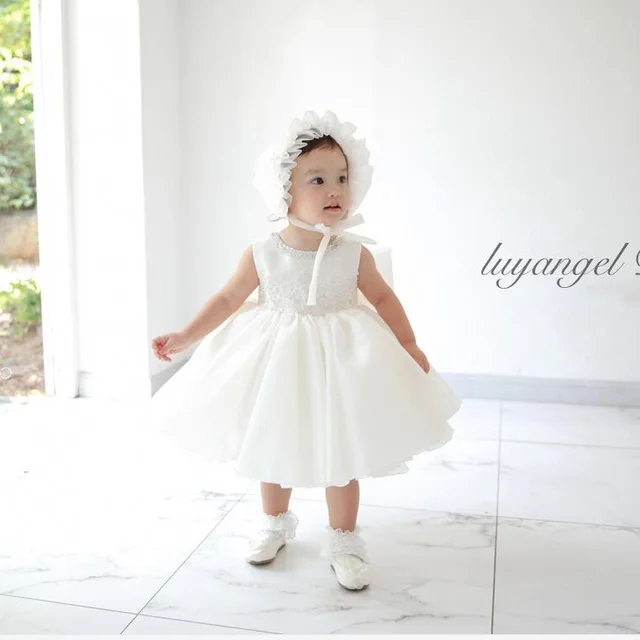 2018 Baby Girl Dress Toddler Girl White Lace Christening Gown Party