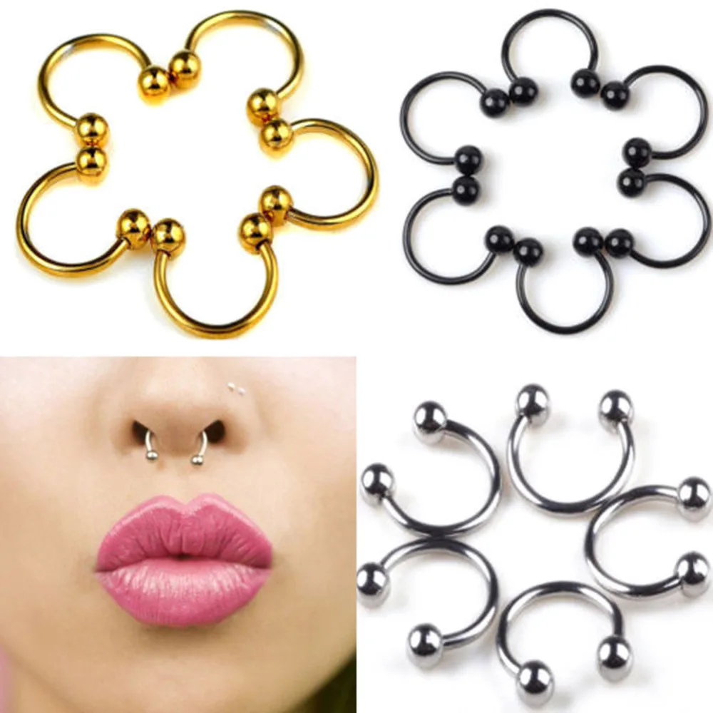 10pcs/set Stainless Steel Horseshoe Bar Lip Nose Septum Ear Ring Stud