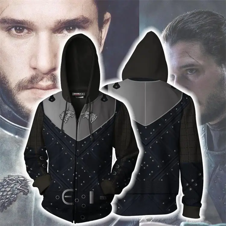 

Game of Thrones Cosplay Costume 3D Print John Snow Zippers Hooded Hoodies Sport Hip hop Hoodies Pullover Pocket Tops Sweatshirt