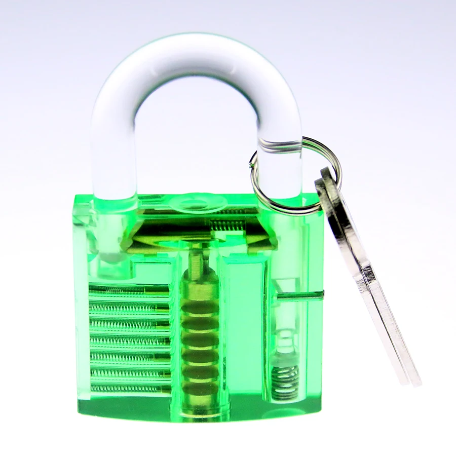 

Free Shipping 2017 New Item Transparent Green Practice Padlock With Plastic Transparent Lock Beam Locksmith Tools
