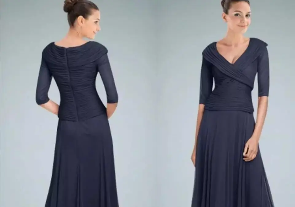 Элегантное платье vestido novia, шифоновое простое свадебное платье для гостей, вечерние платья с v-образным вырезом, темно-синие шифоновые платья для матери невесты