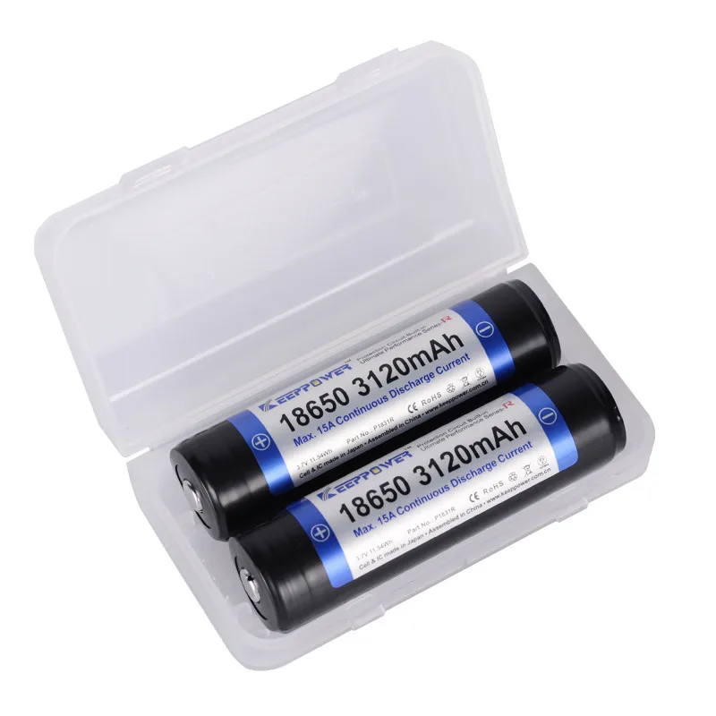 Высокое качество 2шт P1831R 3120 mAh 3,7 V 15A 18650 Защищенный Литий-ионный аккумулятор с пластиковой коробкой набор для фонарика