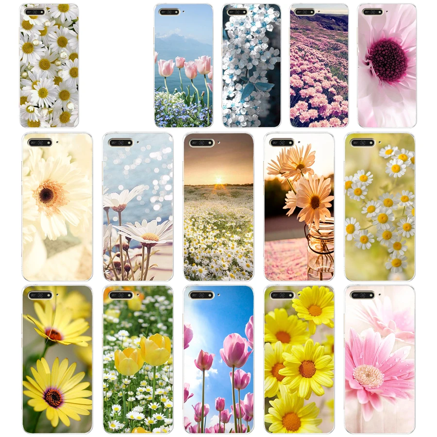

135AQ Flowers Daisy Soft Silicone Tpu Cover Case for huawei Honor 7a pro 7x play 5.45 5.7 inch case