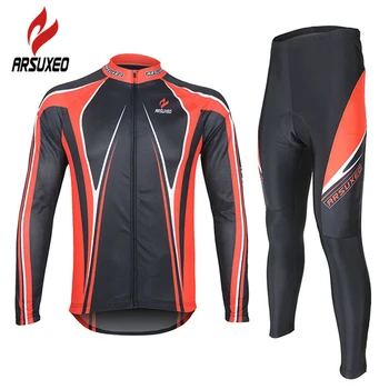 

ARSUXEO Breathable Long Sleeve Road Bike Bicycle Jersey+ Tights 3D Coolmax Gel Paded Men's Cycling Jersey Clothing Wear