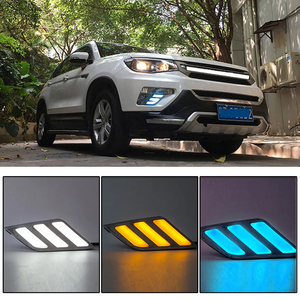 

CAPQX For CHANGAN CS75 2013-2017 LED Front Driving Daytime Light Running Light DRL Flashing Yellow Turn Signal Warning Fog Lamp