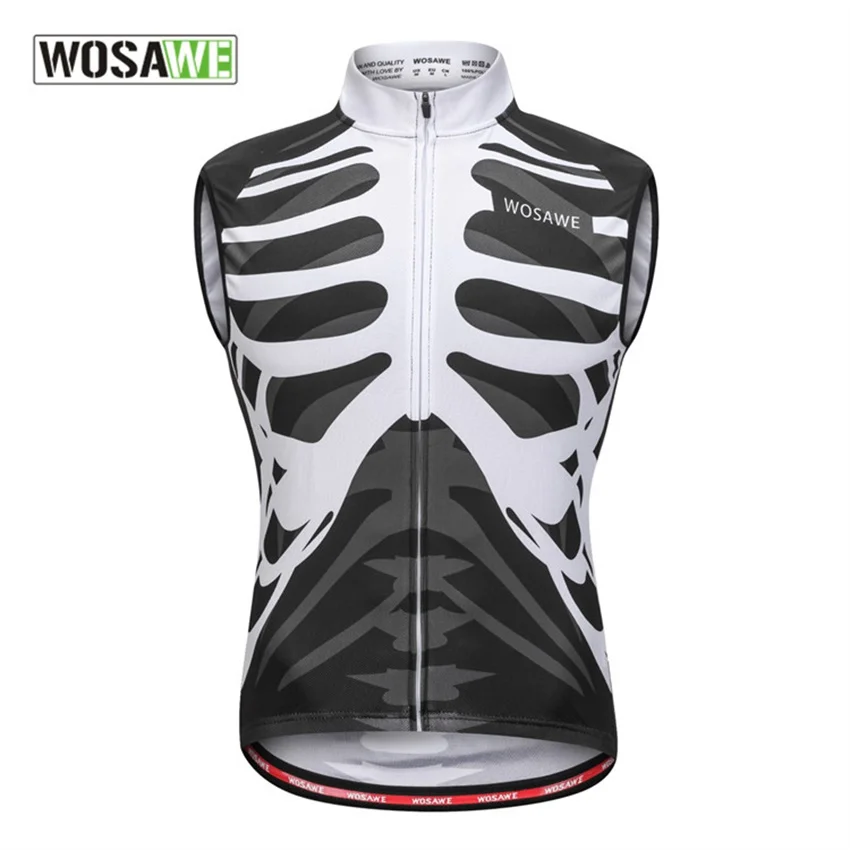 

WOSAWE Skeleton Sleeveless Road Cycling Jersey Quick Dry Men's Cycling Bike Clothing T-shirt Short roupa ciclismo Black White