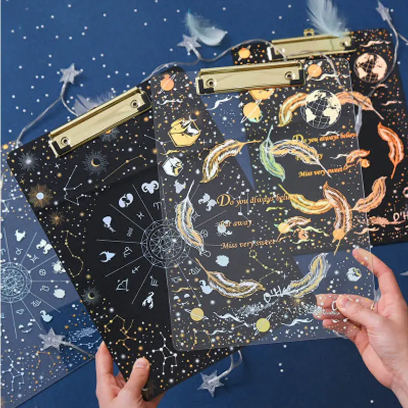 

Yiwi Creative Starry Sky A4 Clipboard Acrylic File Folder Writing Pads School Office Supply Stationery