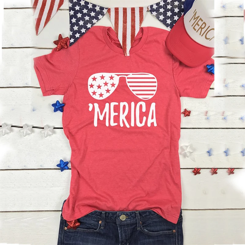 

Independence day tshirt print american flag womens tee plus size vintage t shirt 90s cotton casual print 2019 fashion red
