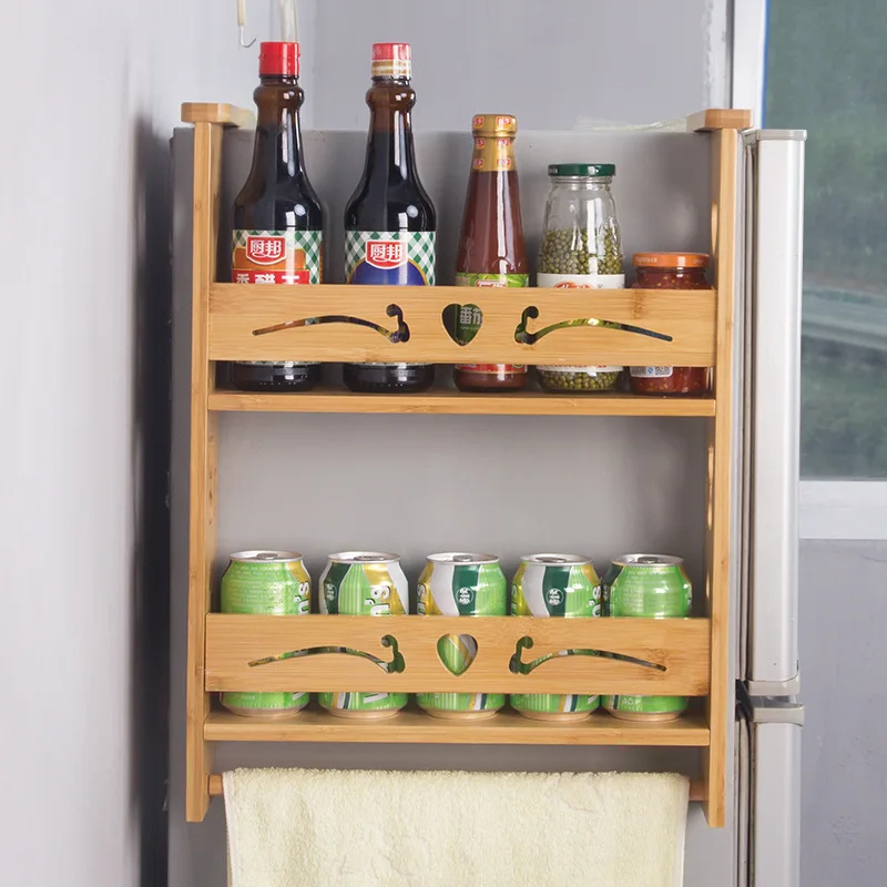  Bamboo refrigerator rack kitchen storage rack Side hanging refrigerator spice rack seasoning finish - 32956756875
