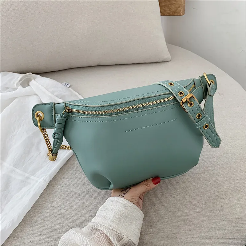 Burminsa Summer Chain Soft Chest Bags For Girls Candy Color Women Sling Waist Pack Phone Crossbody Bags Yellow White Green - Цвет: Matcha Green